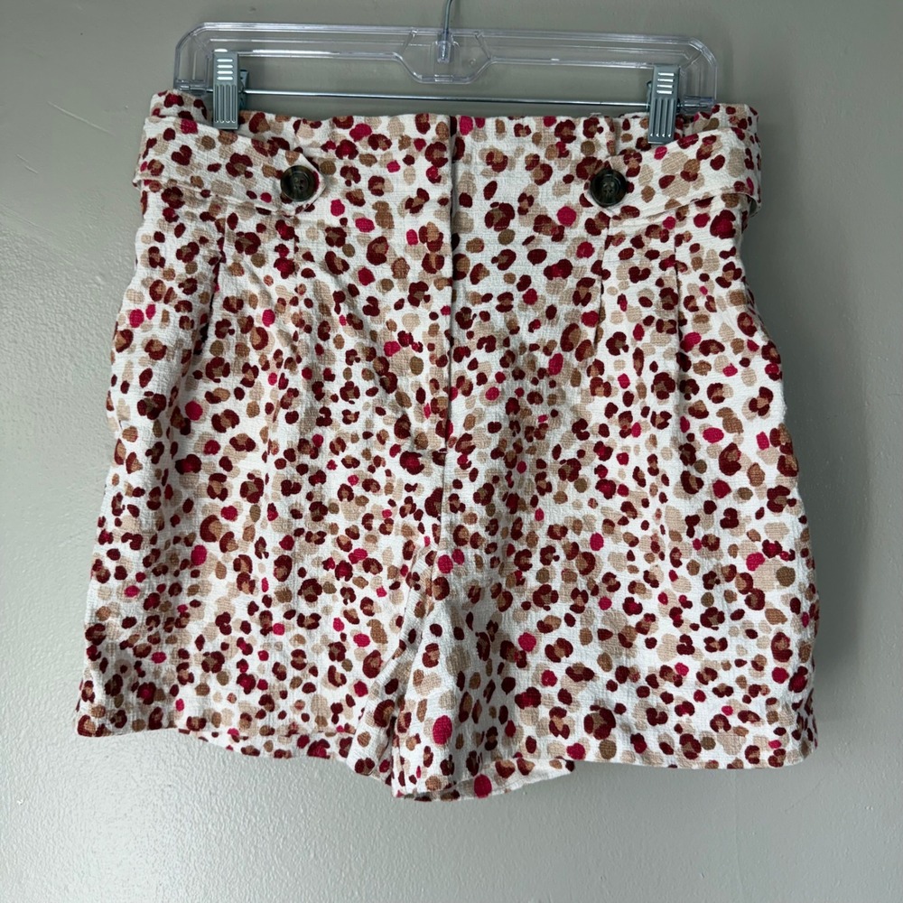 Ann Taylor Red Tan Leopard Animal Print High Waist Shorts Womens 12 Textured